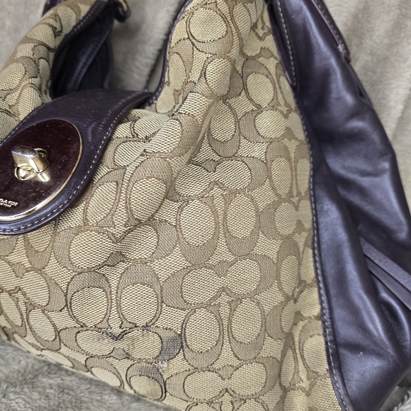 COACH Bag F56221 Signature Ladies Brown Canvas Tote With Leather Handles & Trim - Picture 4 of 11